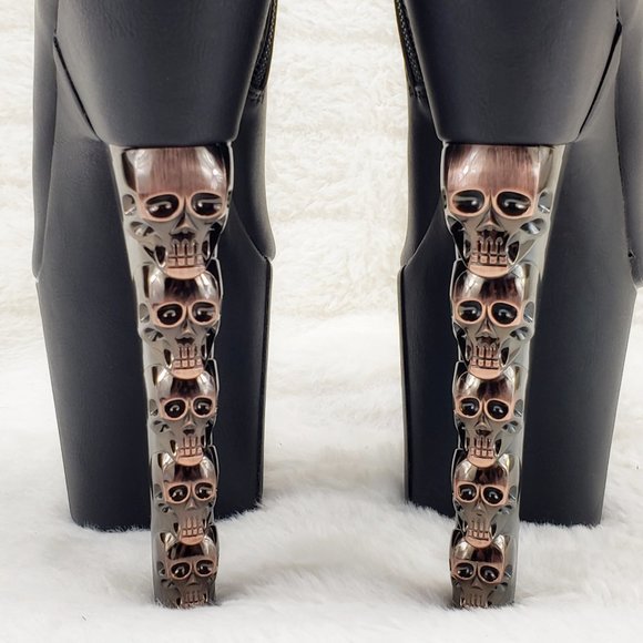 Voodoo Hex Skull Stacked 7" Heel Platform Ankle Booties Boots - Picture 11 of 13